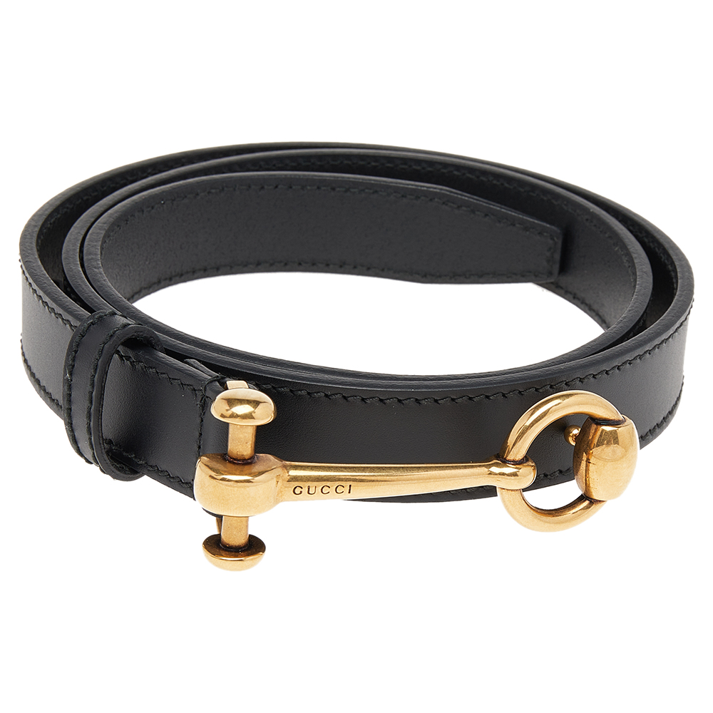 

Gucci Black Leather Horsebit Skinny Belt