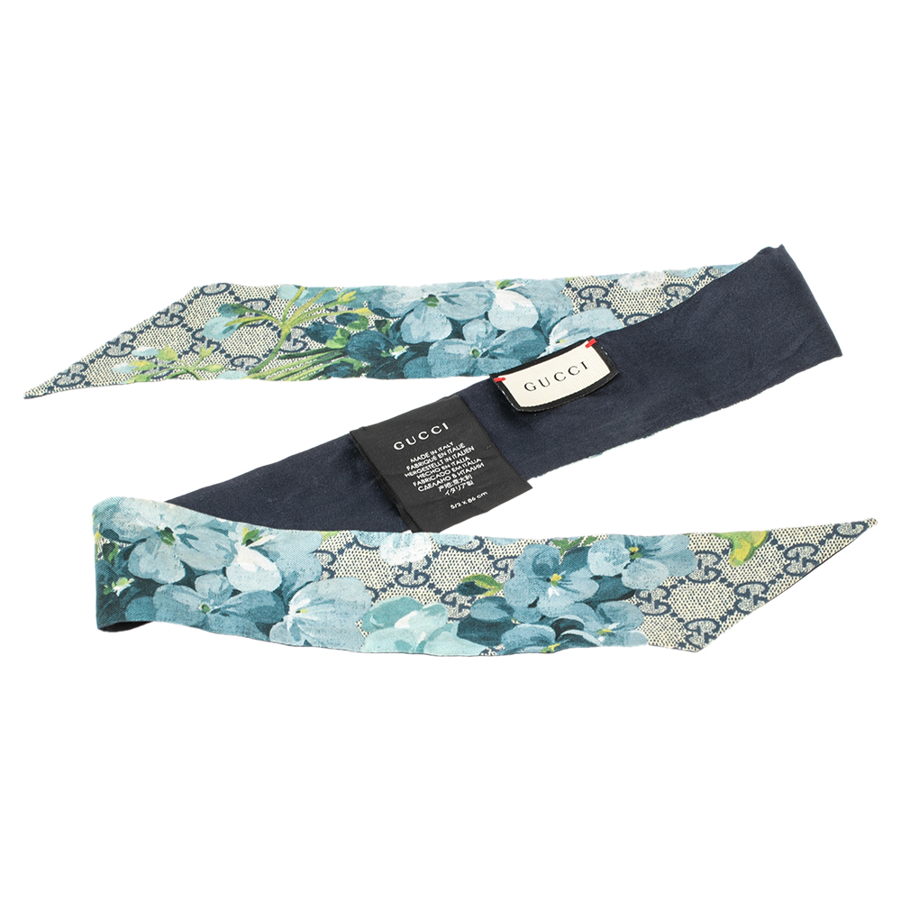 مملوكة مسبقًا Gucci Blue GG Blooms Print Silk Bandeau Scarf