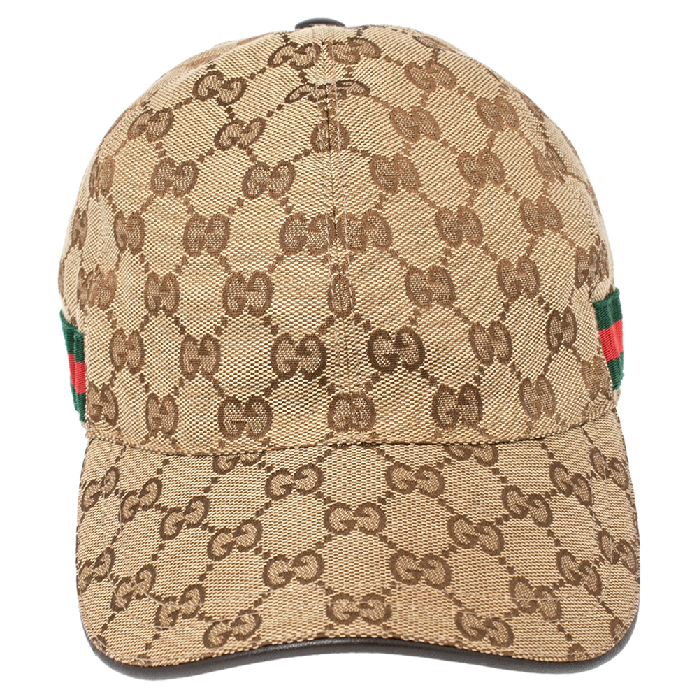 

Gucci Beige GG Canvas Web Striped Baseball Cap