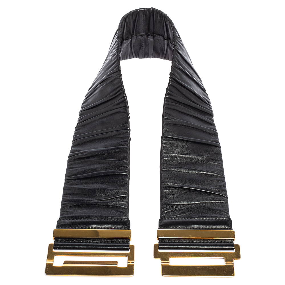 

Gucci Black Pleated Leather Elastic Waist Belt