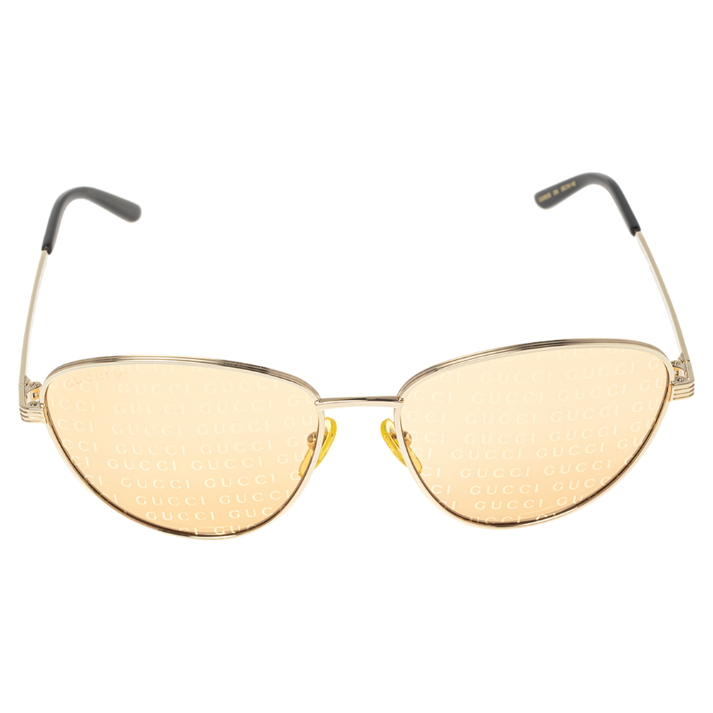 

Gucci Gold Acetate and Gold Tone Metal GG0803S Logo Print Cat Eye Sunglasses