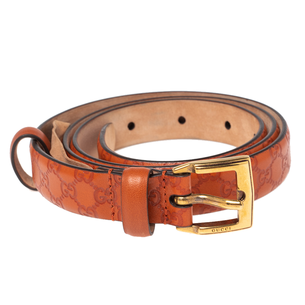 

Gucci Dark Orange Micro Guccissima Leather Slim Belt