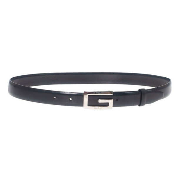 Pre Owned Gucci Black Leather G Buckle Belt 75CM