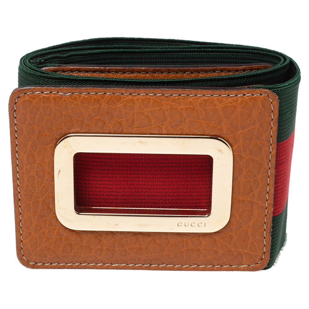 

Gucci Green/Red Elastic and Leather Web Bamboo Waist Belt