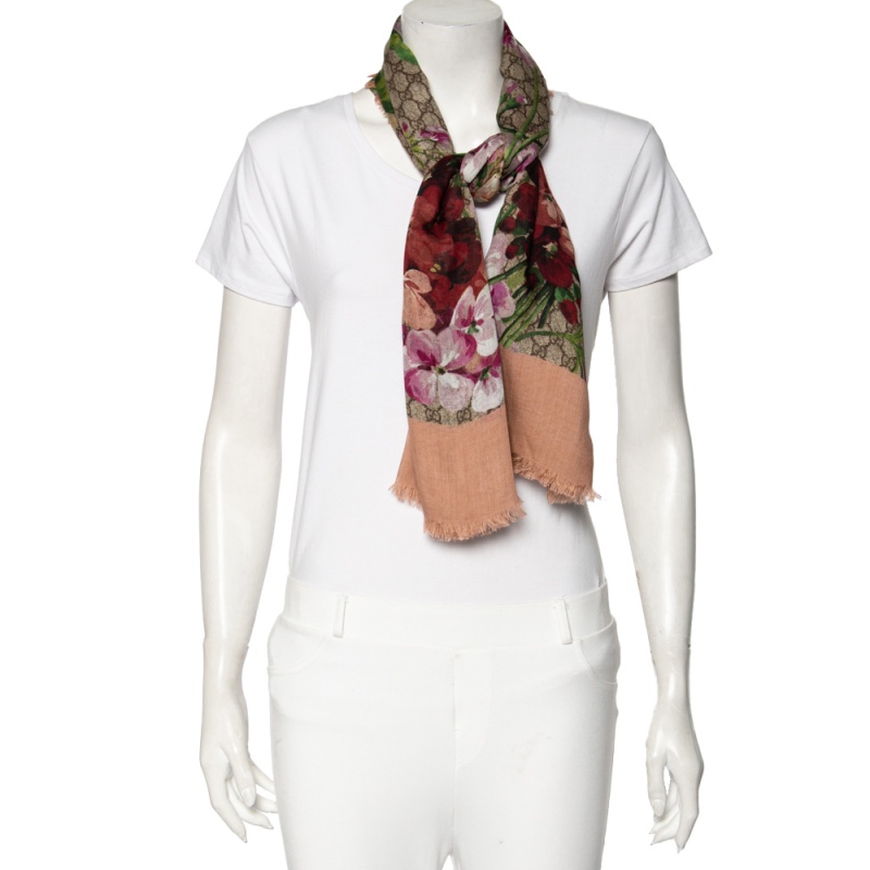 

Gucci Beige Blooms Print Modal Silk Shawl