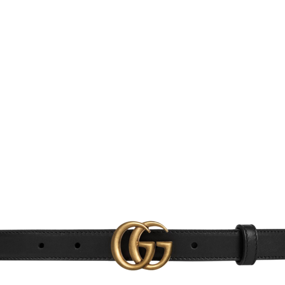 

Gucci Slim Leather Belt with Double G Buckle, Black