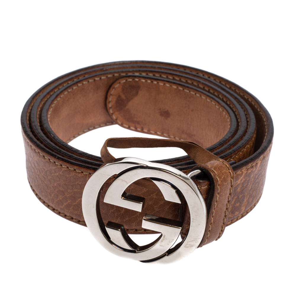

Gucci Tan Grained Leather Interlocking G Buckle Belt