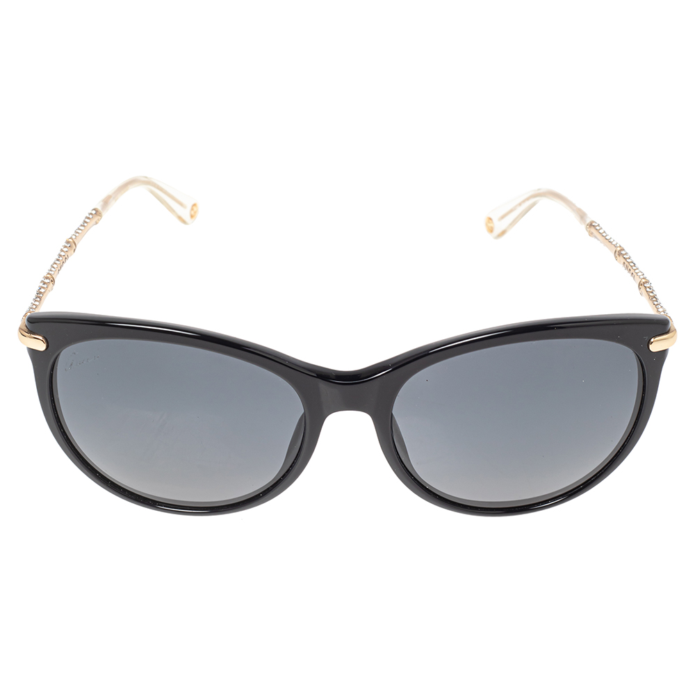 

Gucci Black Crystal Bamboo / Grey Gradient GG 3771 NS Cat Eye Sunglasses