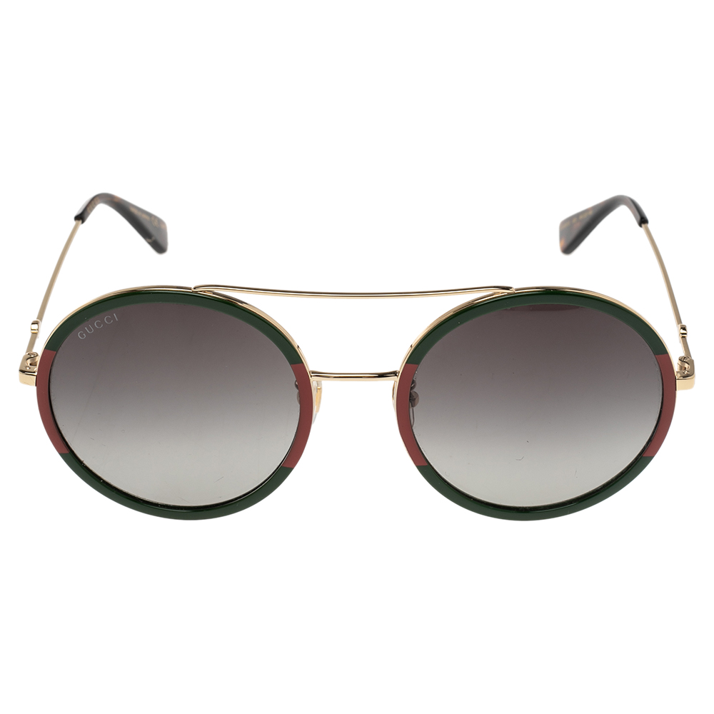 

Gucci Web Stripe / Grey Gradient GG0061S Round Sunglasses, Green