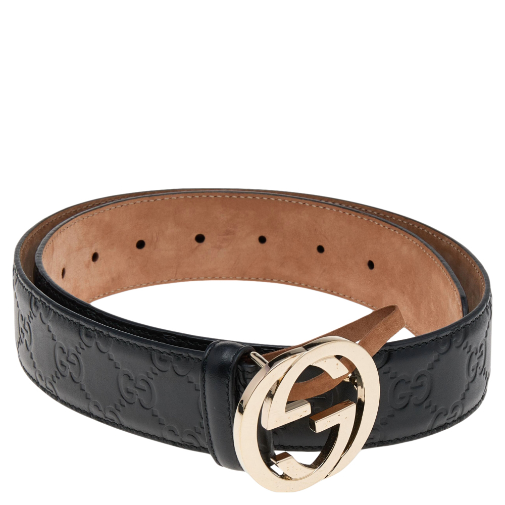 

Gucci Black Guccissima Leather Interlocking G Buckle Belt