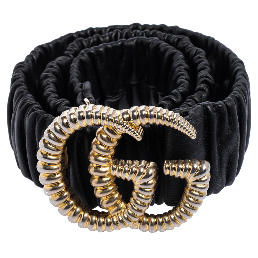 

Gucci Black Elastic Leather GG Torchon Buckle Belt