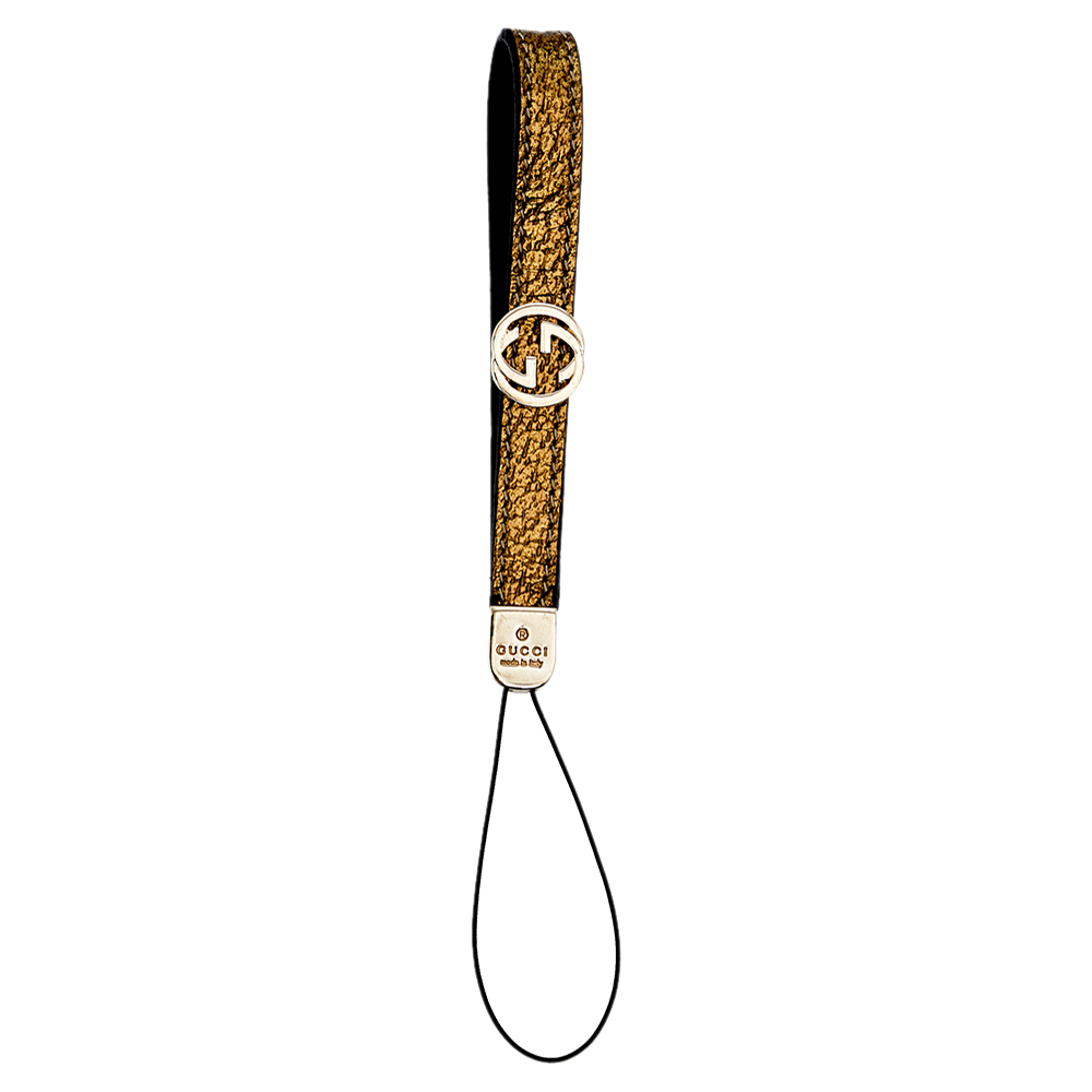 Pre-owned Gucci Metallic Leather Phone Strap In Gold