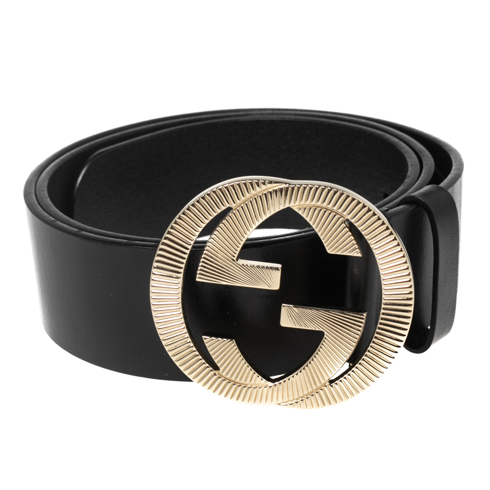 

Gucci Black Leather Interlocking G Buckle Belt