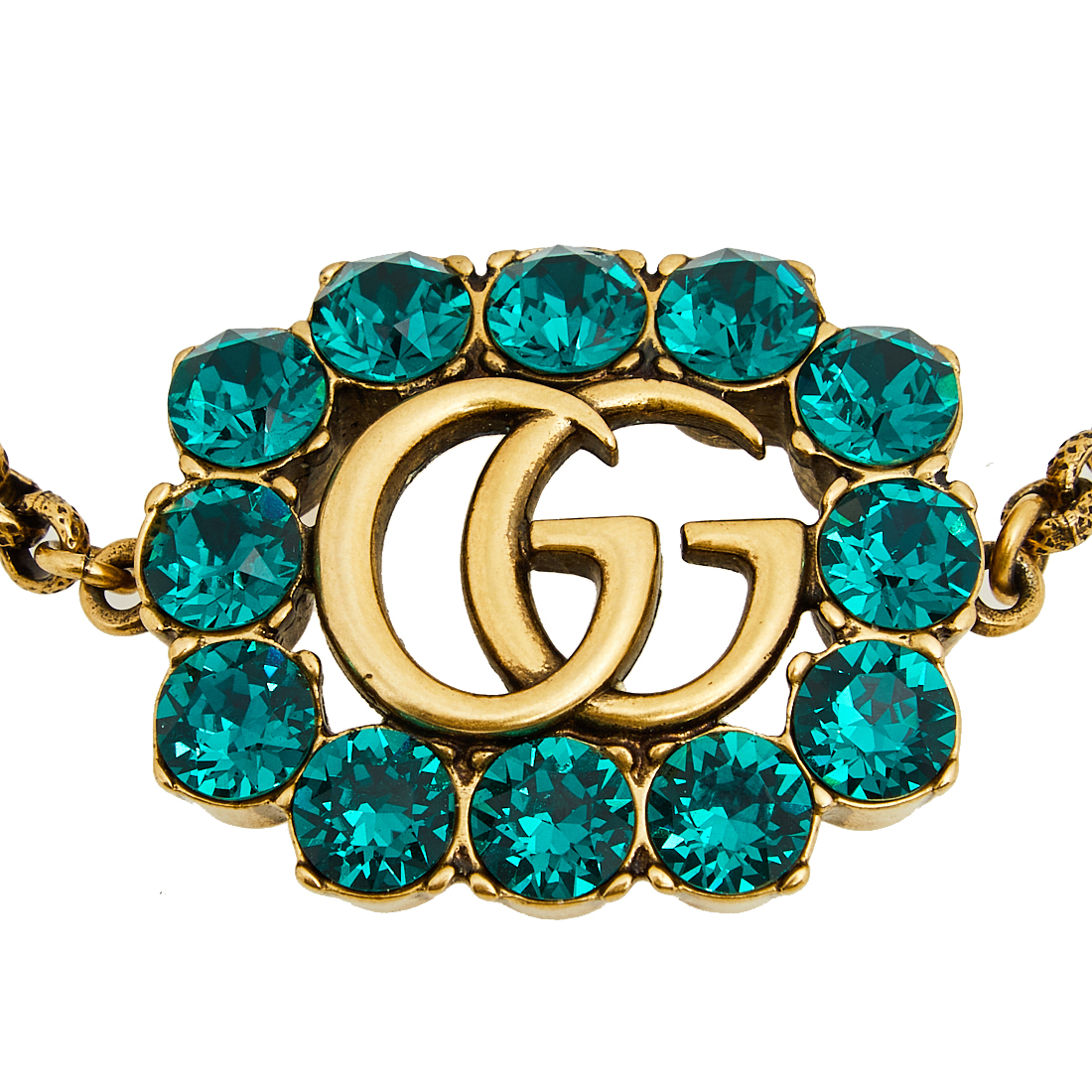 

Gucci Antique Gold Plated Crystal Embellished GG Chain Bracelet