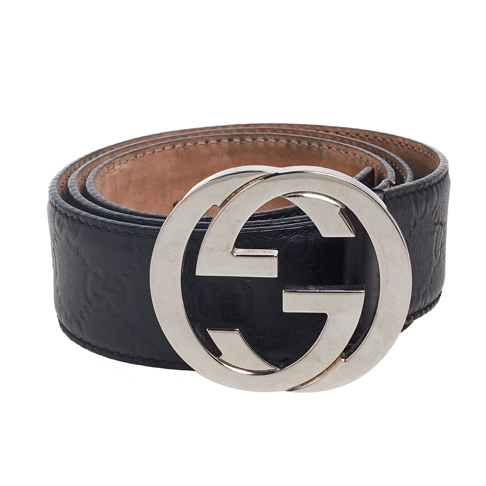 

Gucci Black Guccissima Leather Interlocking GG Buckle Belt