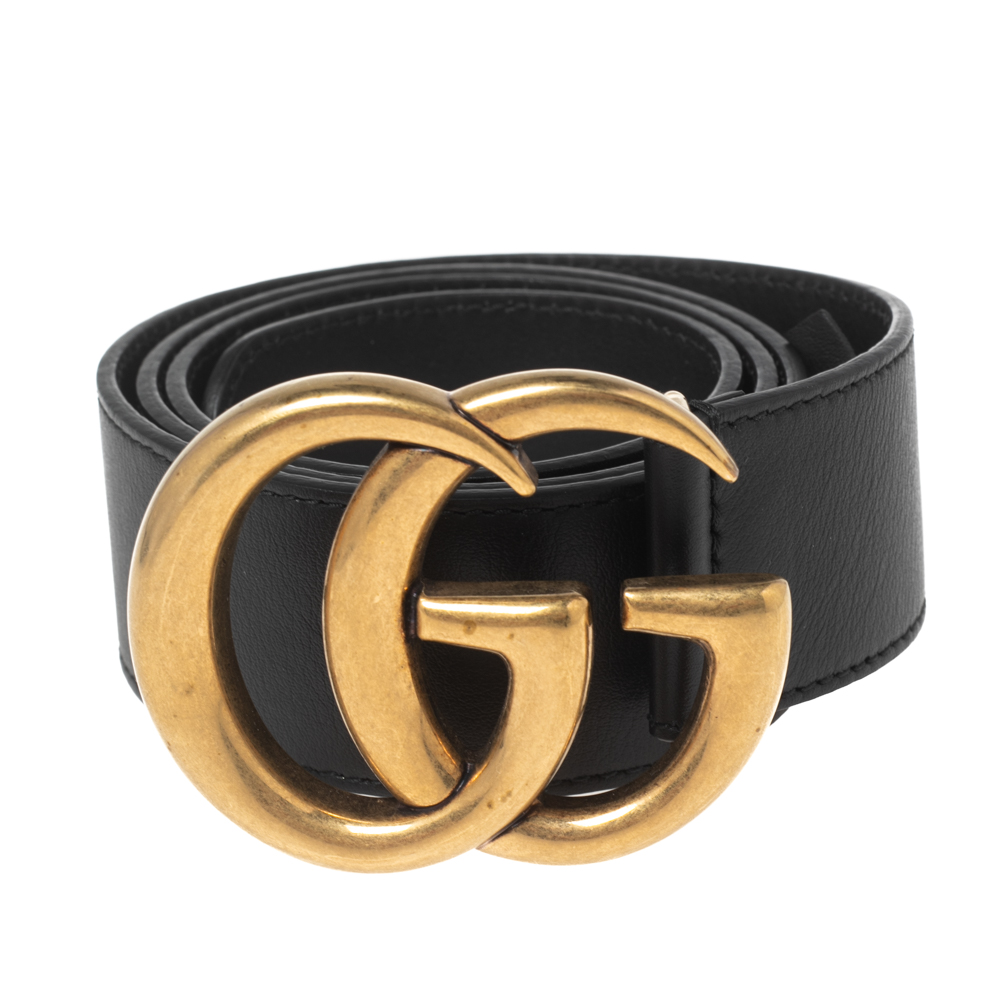 

Gucci Black Leather GG Marmont Buckle Belt