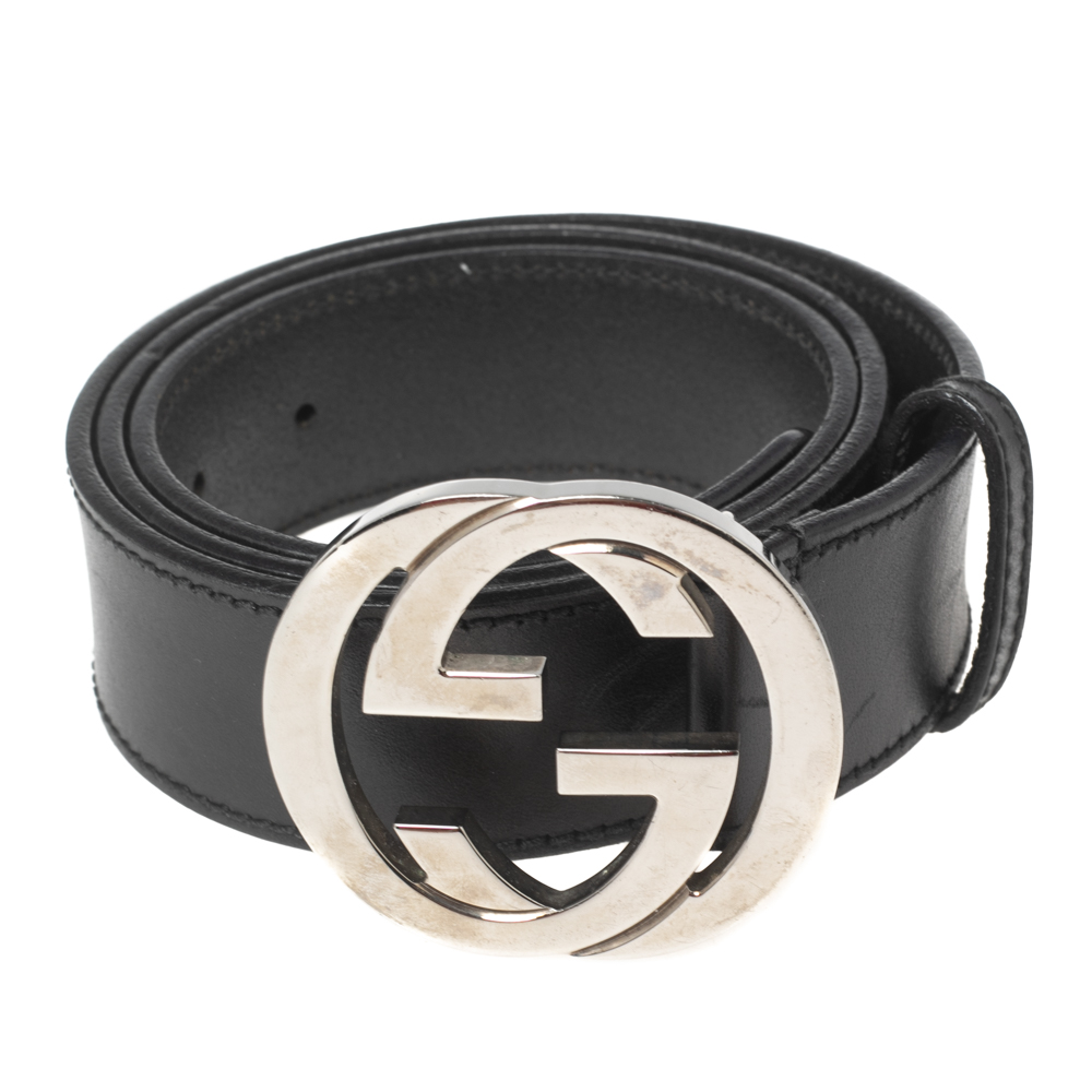 

Gucci Black Leather Interlocking G Buckle Belt