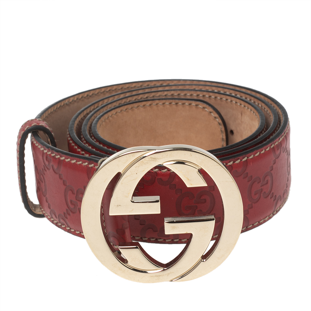 

Gucci Red Guccissima Leather Interlocking G Buckle Belt