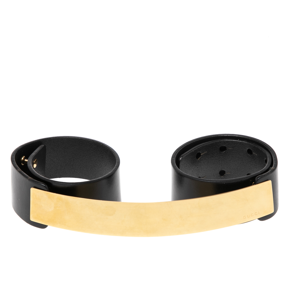 

Gucci Black Leather Gold Plate Waist Belt