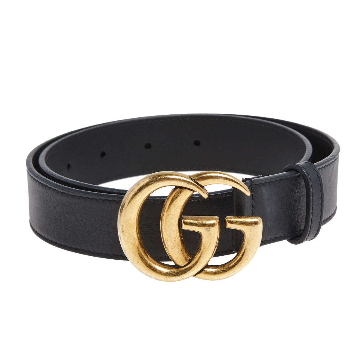 

Gucci Black Leather GG Marmont Buckle Belt