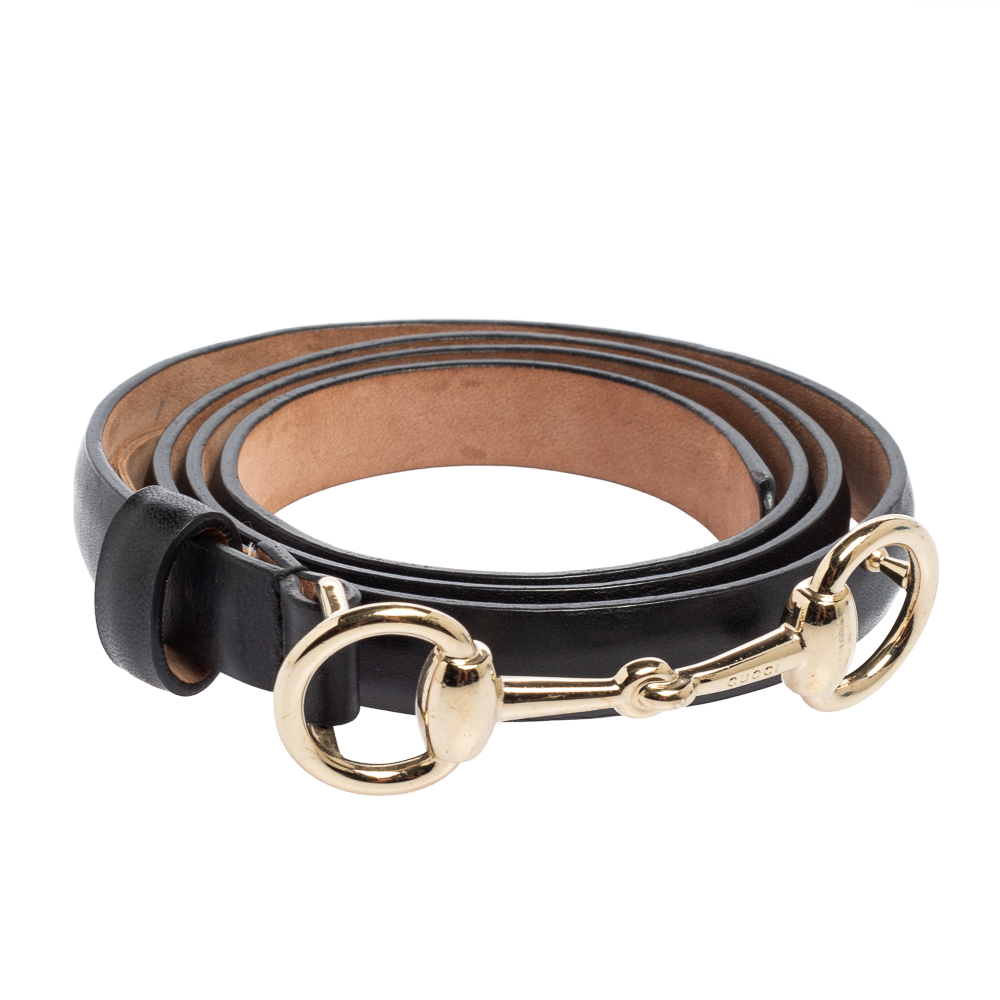 

Gucci Black Leather Horsebit Slim Belt