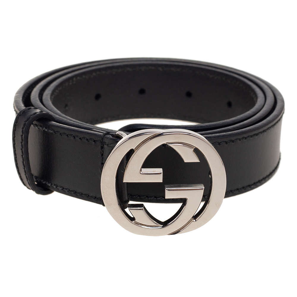 

Gucci Black Leather Interlocking G Buckle Belt
