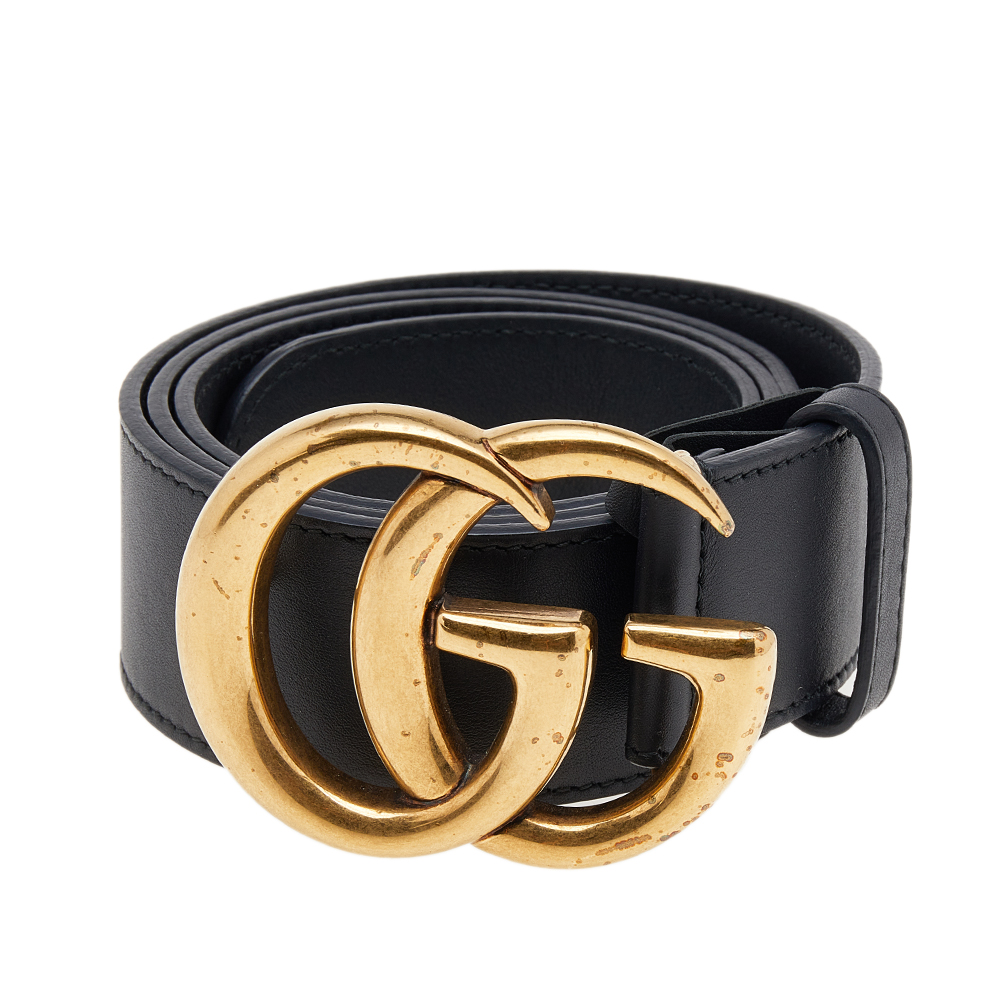 

Gucci Black Leather GG Maramont Buckle Belt