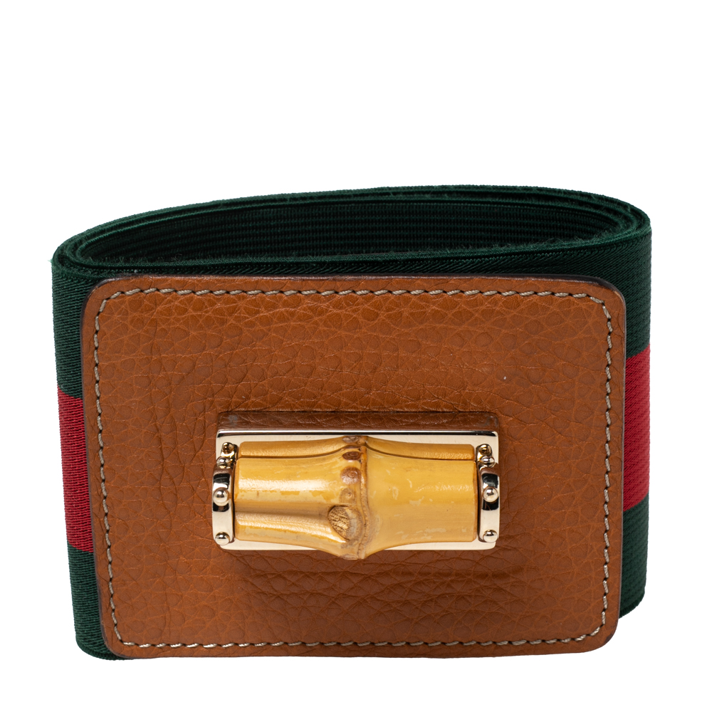 

Gucci Green/Red Elastic Canvas and Leather Web Bamboo Waist Belt