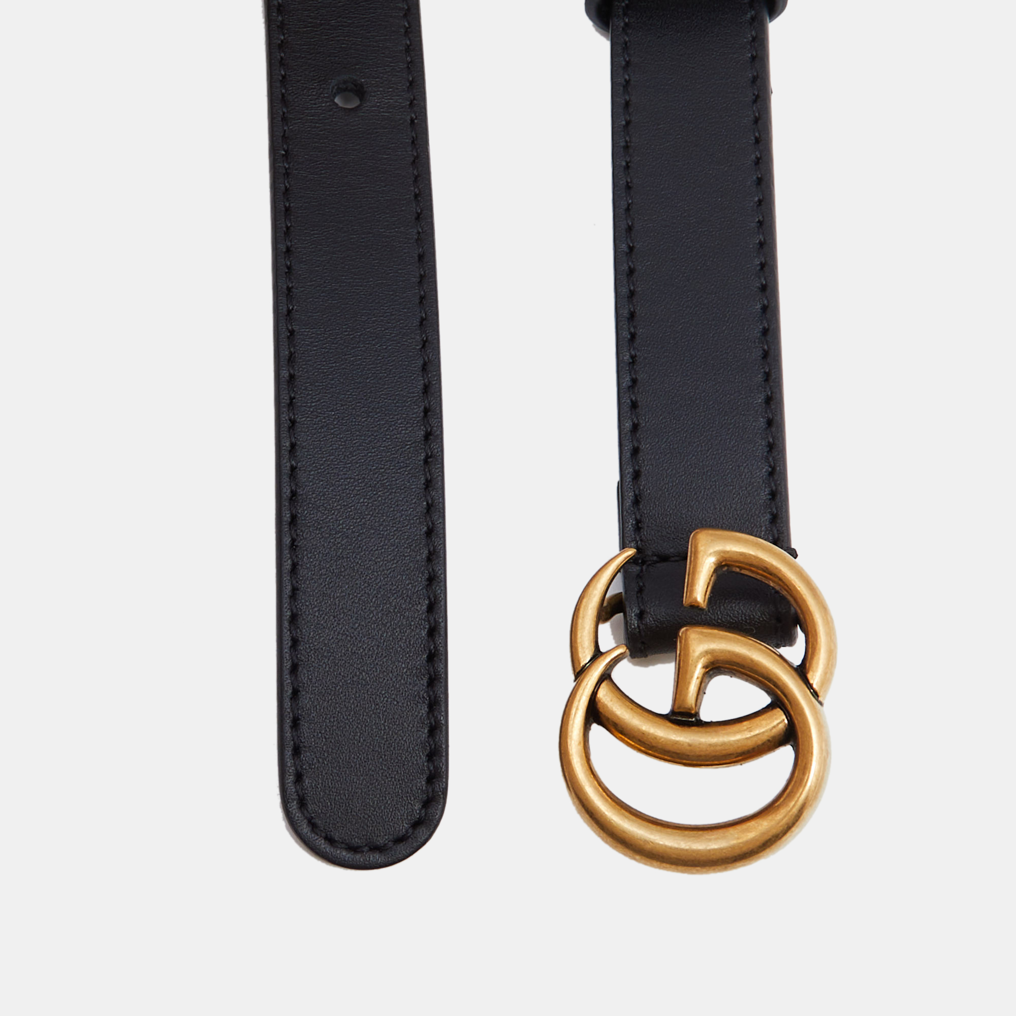

Gucci Black Leather GG Marmont Slim Belt 75CM