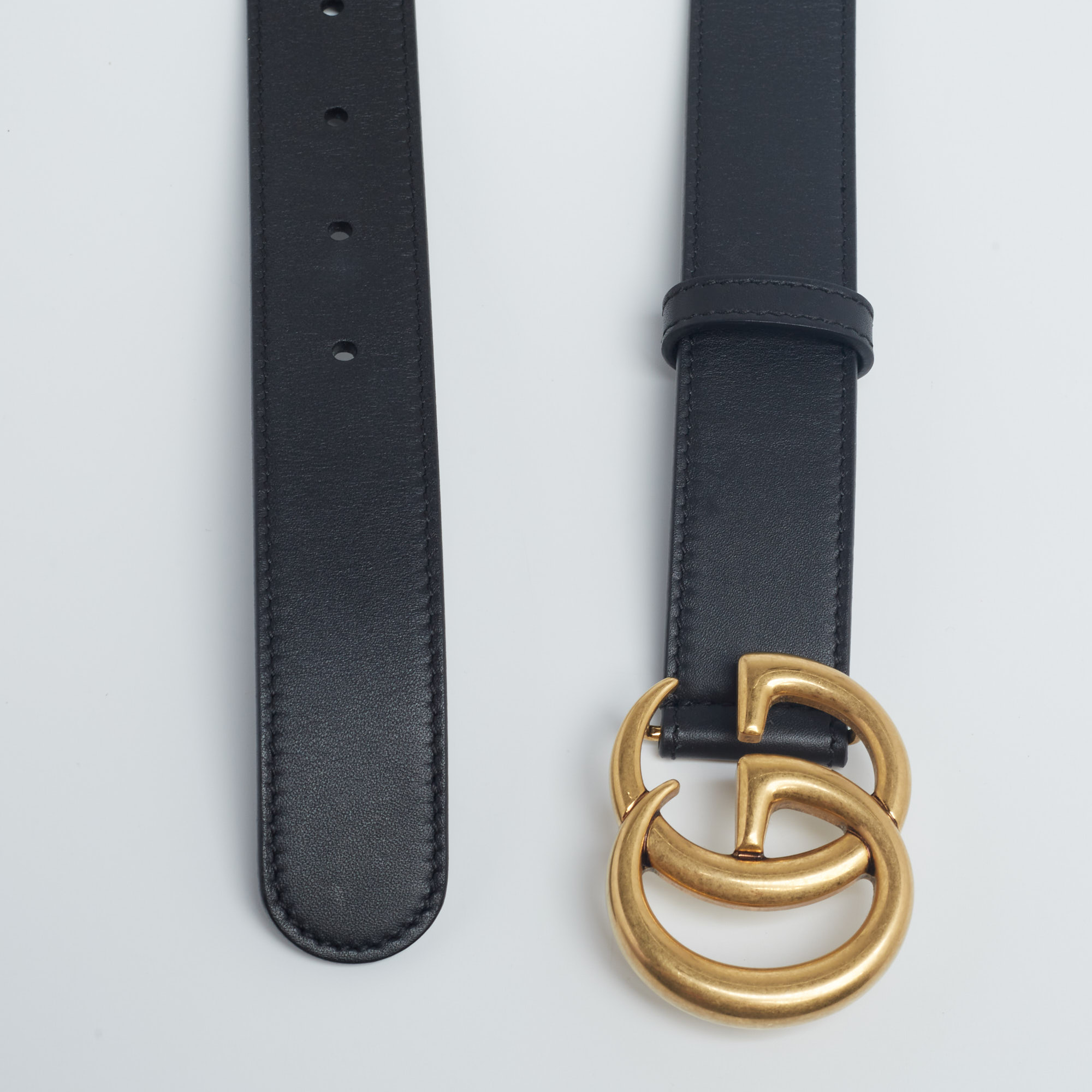 

Gucci Black Leather GG Marmont Buckle Belt