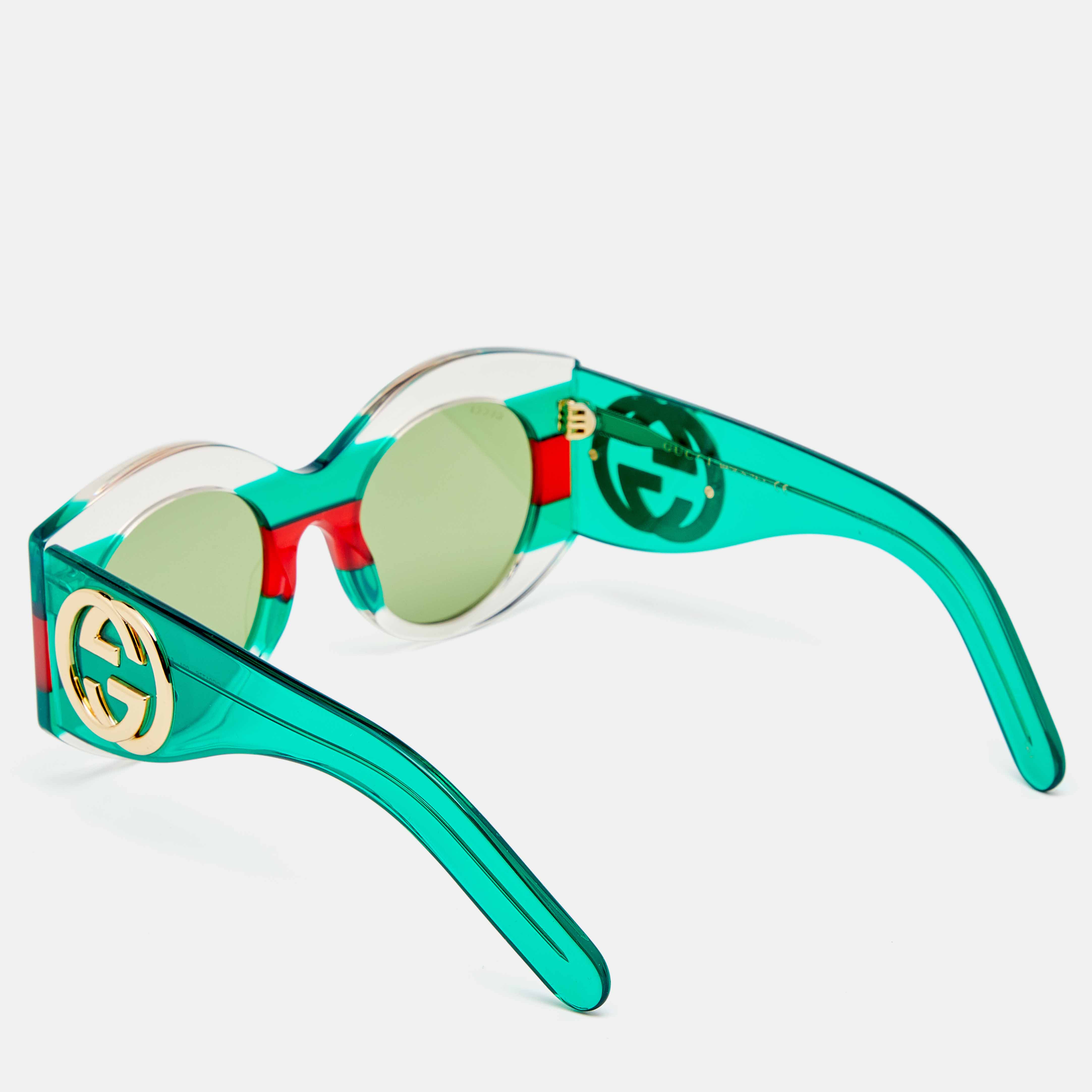 

Gucci Web Stripe / Green GG0177S Round Sunglasses