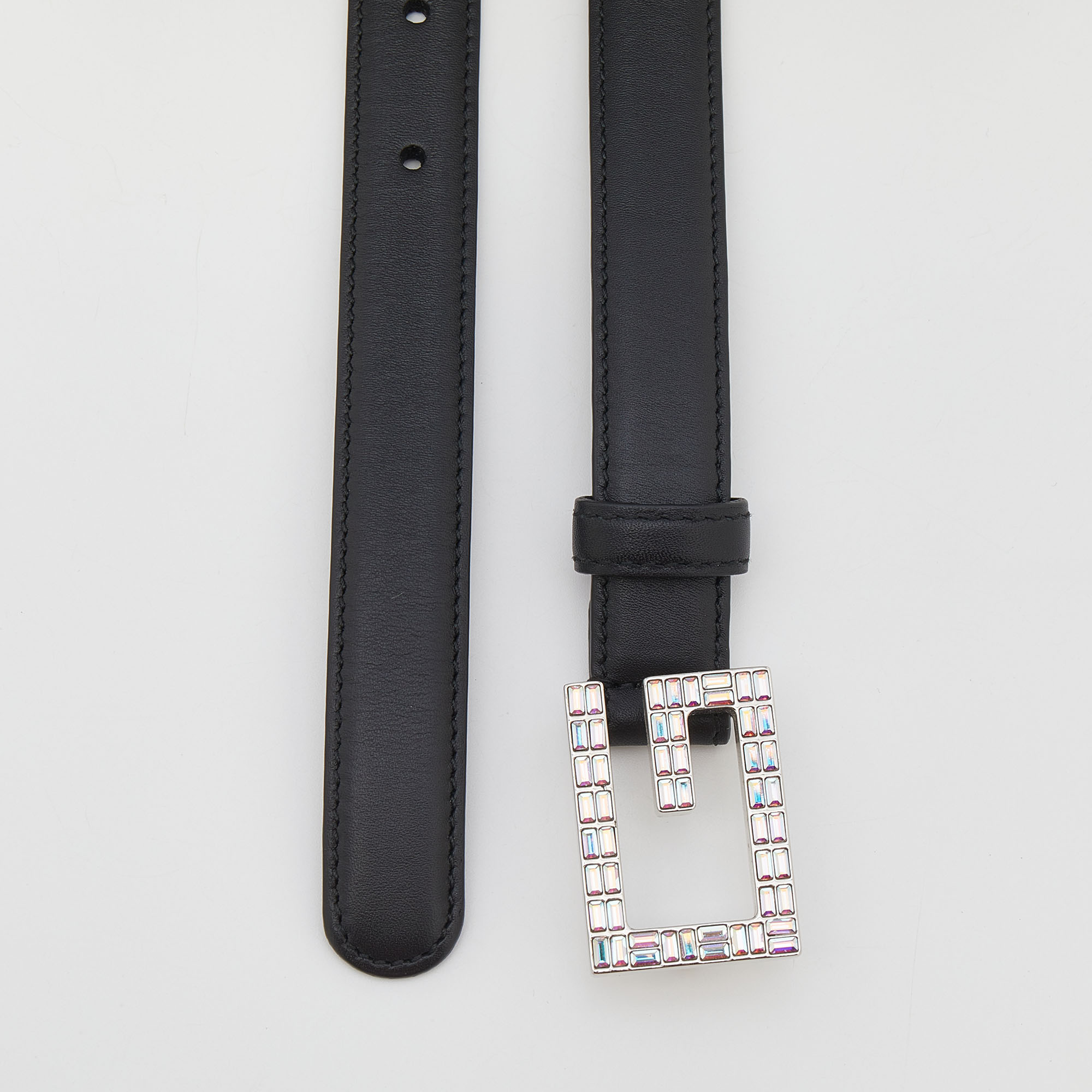 

Gucci Black Leather Square G Crystal Madelyn Buckle Belt