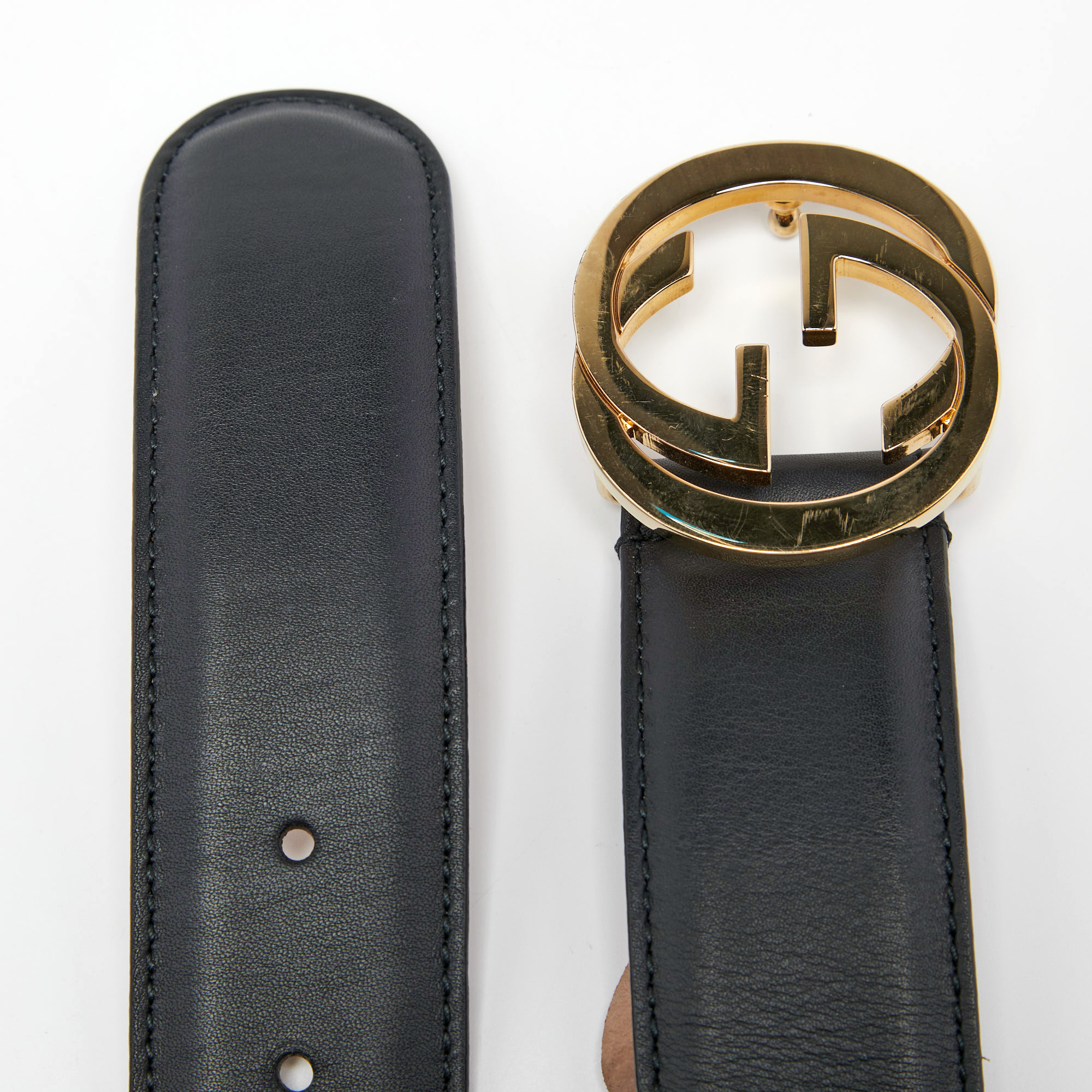 

Gucci Black Leather Interlocking G Buckle Belt