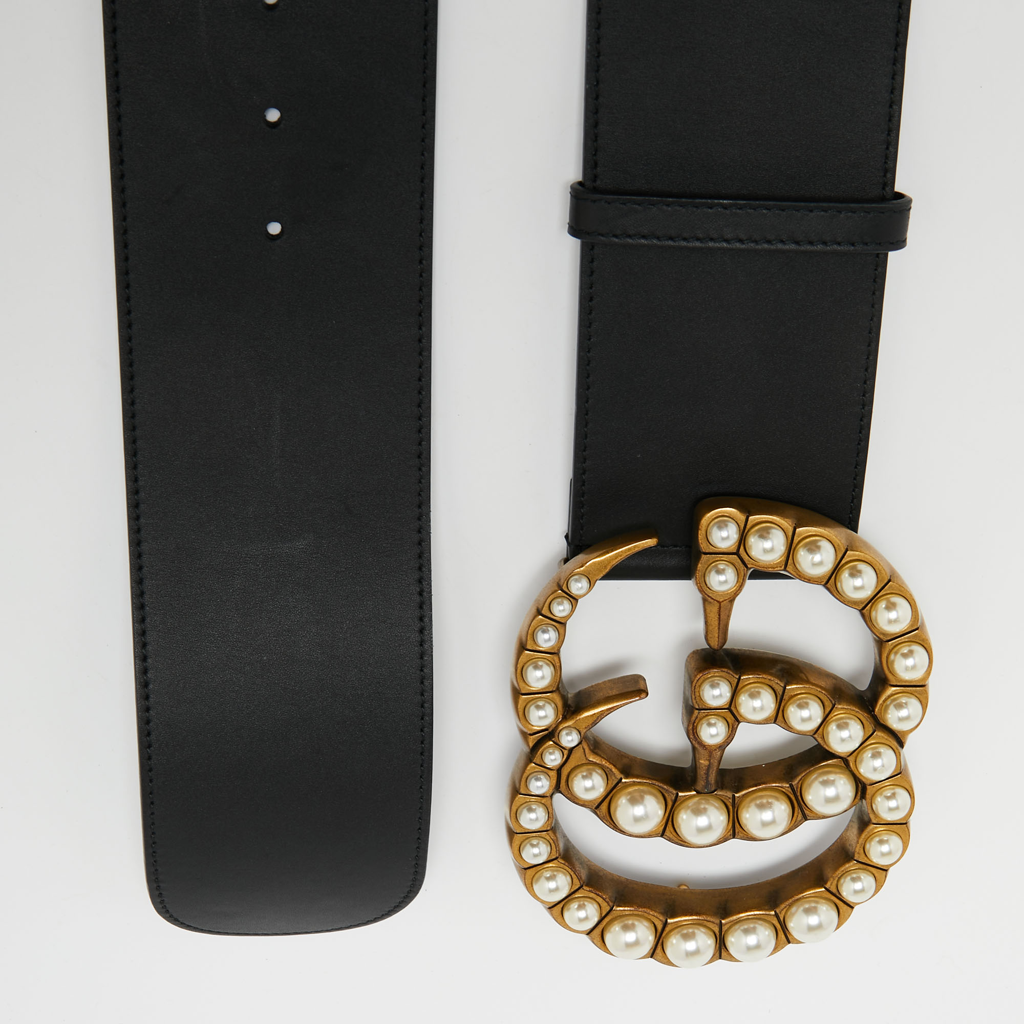 

Gucci Black Leather GG Pearl Embellished Waist Belt