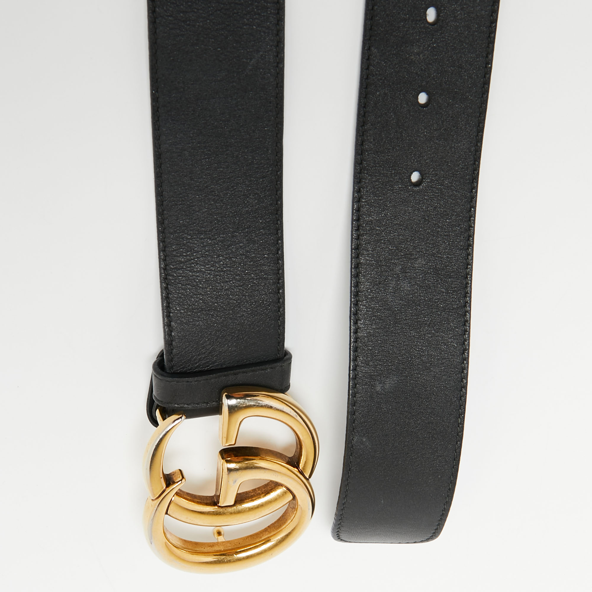 

Gucci Black Leather GG Marmont Buckle Reversible Belt