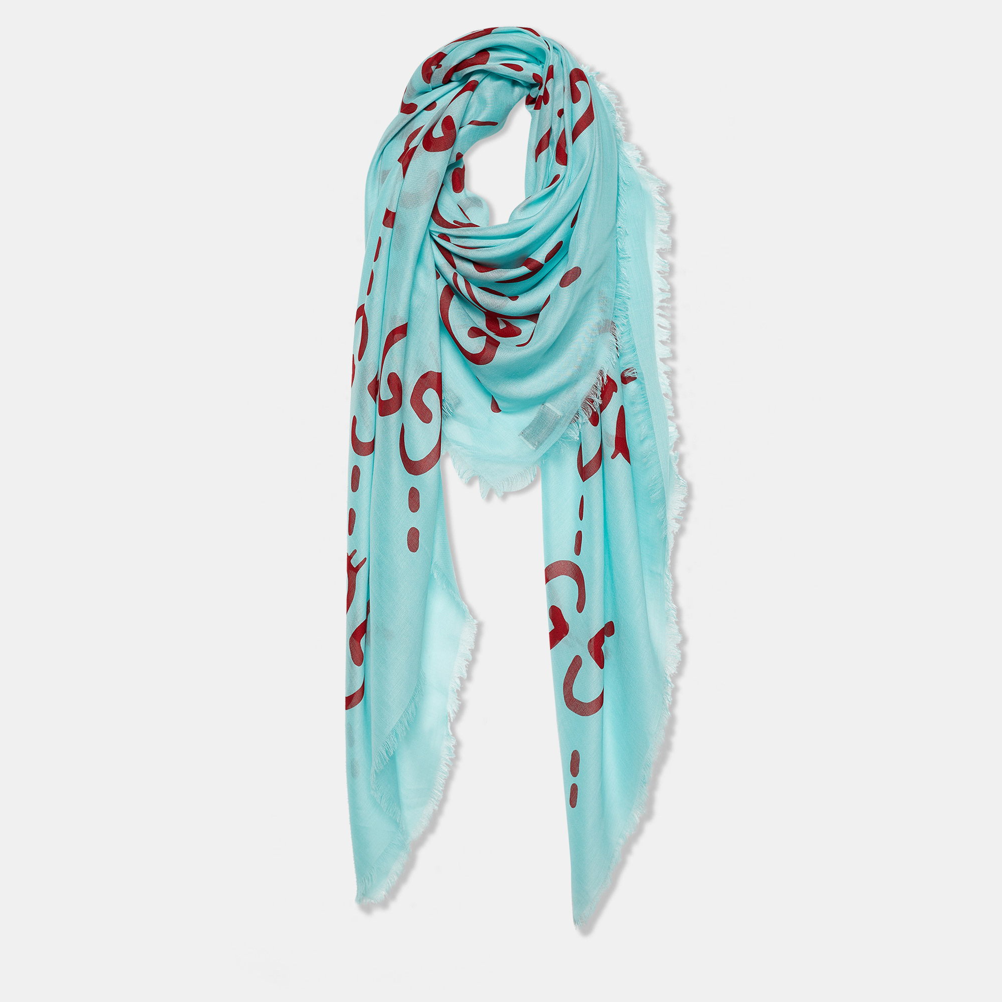 

Gucci Aqua Green Ghost GG Print Modal Silk Scarf