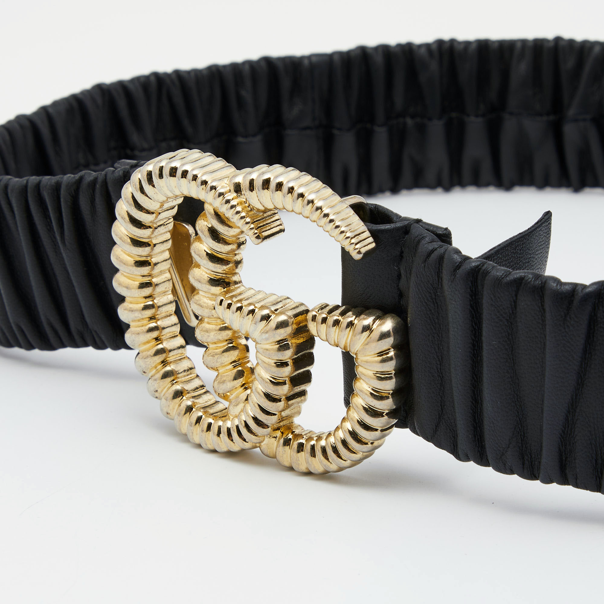 

Gucci Black Leather Torchon Double G Waist Belt