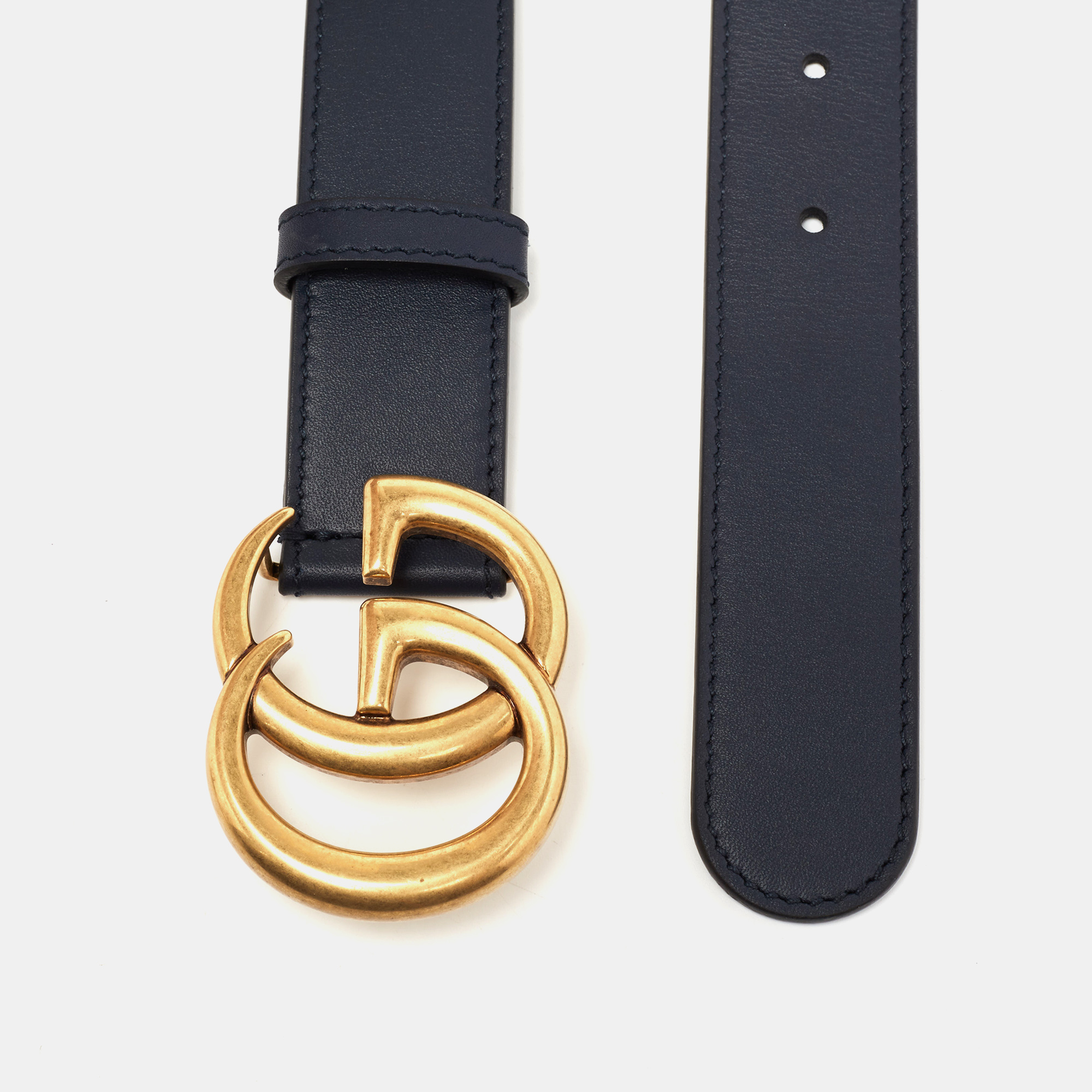 

Gucci Navy Blue Leather GG Marmont Buckle Belt