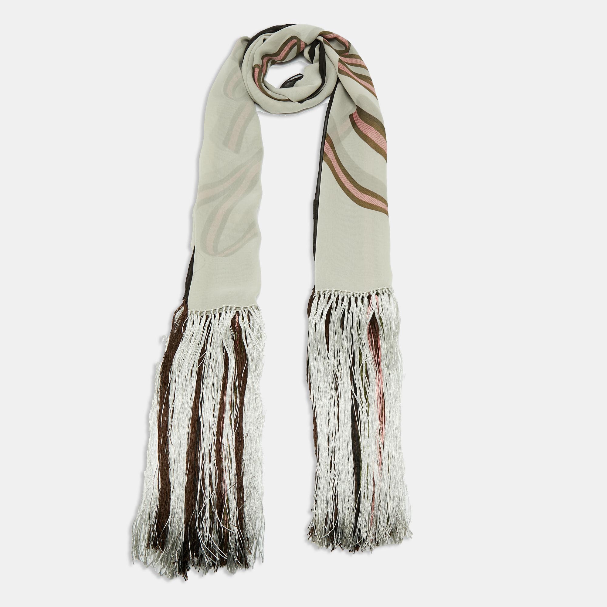 

Gucci Multicolor Logo Printed Fringed Silk Stole