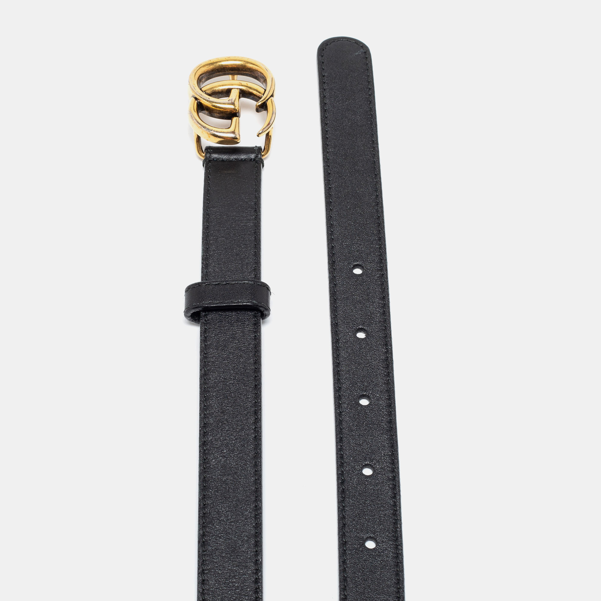 

Gucci Black Leather GG Marmont Skinny Buckle Belt