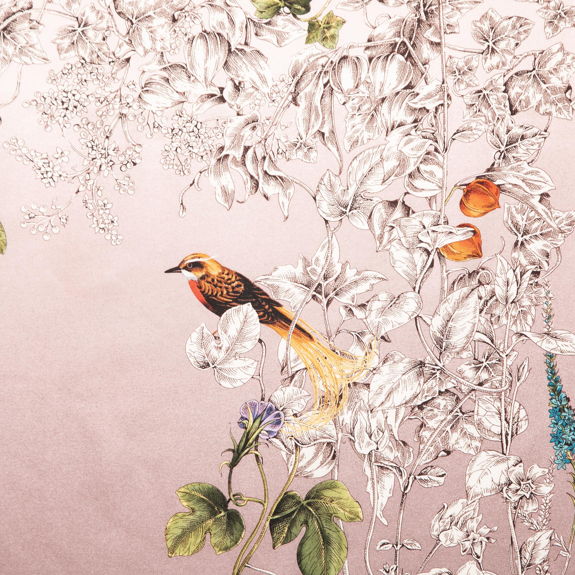 

Gucci Mauve Floral Bird Print Silk Scarf, Purple