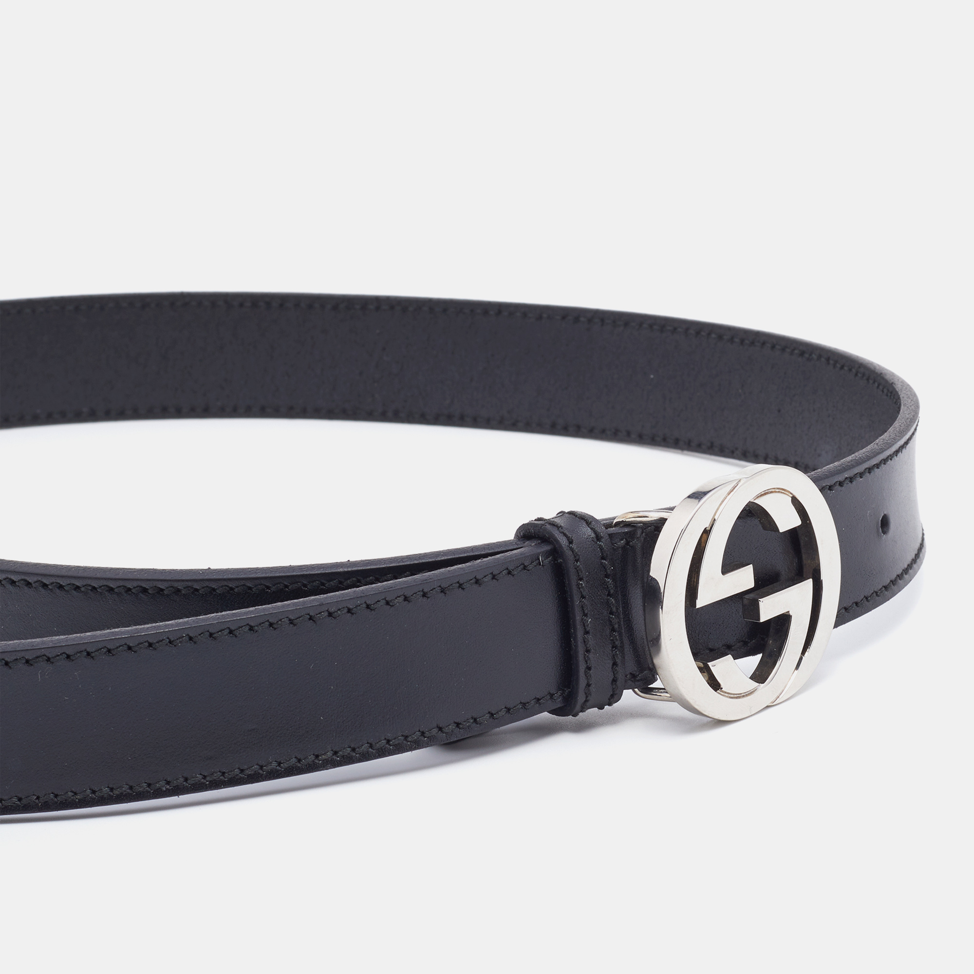 

Gucci Black Leather Interlocking G Buckle Belt