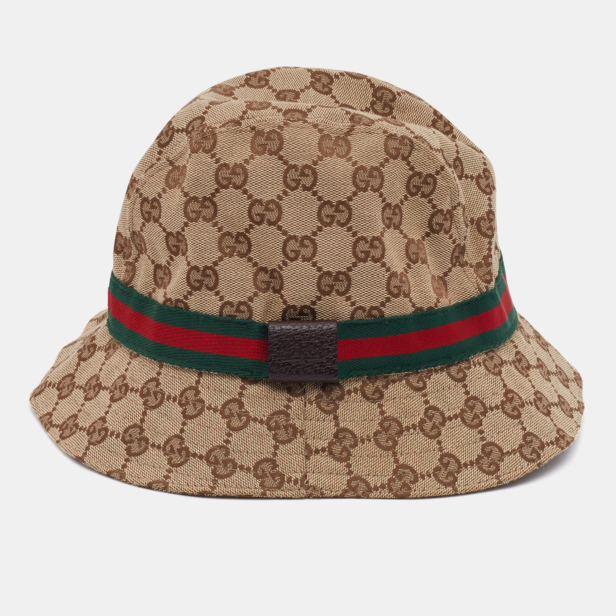

Gucci Beige Web Detail GG Canvas Bucket Hat