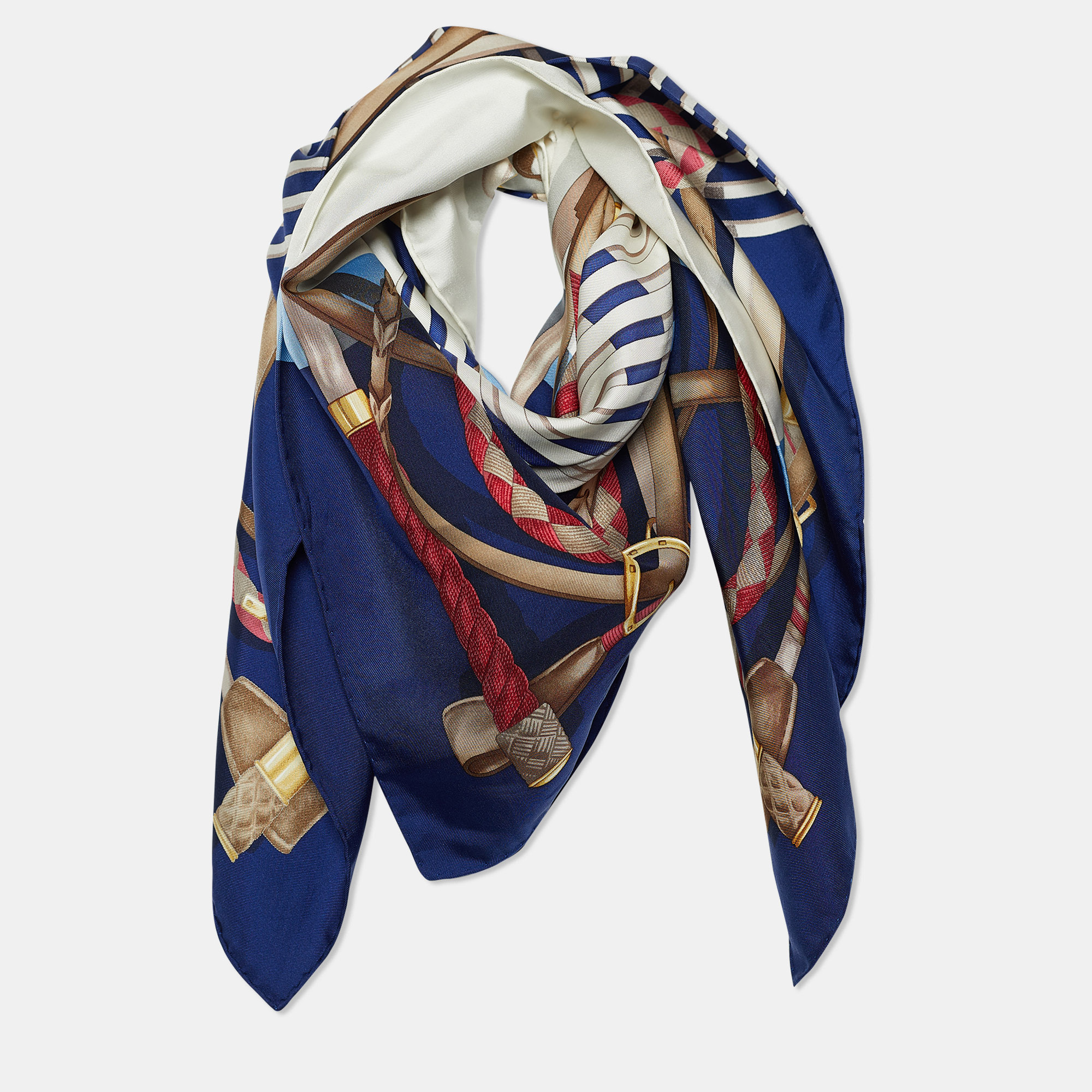 

Gucci Blue & White Stirrup Logo Print Silk Scarf