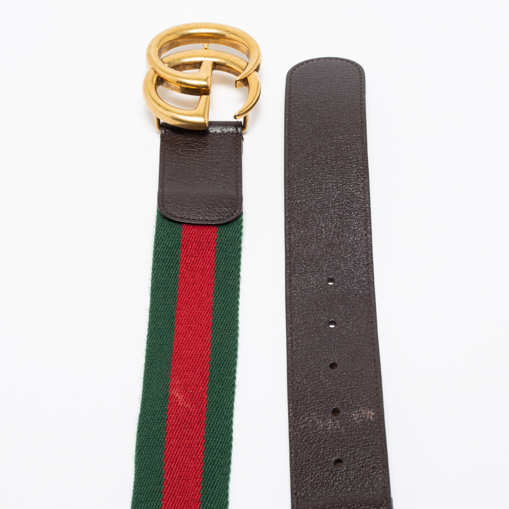 

Gucci Multicolor Leather And Web GG Marmont Buckle Belt