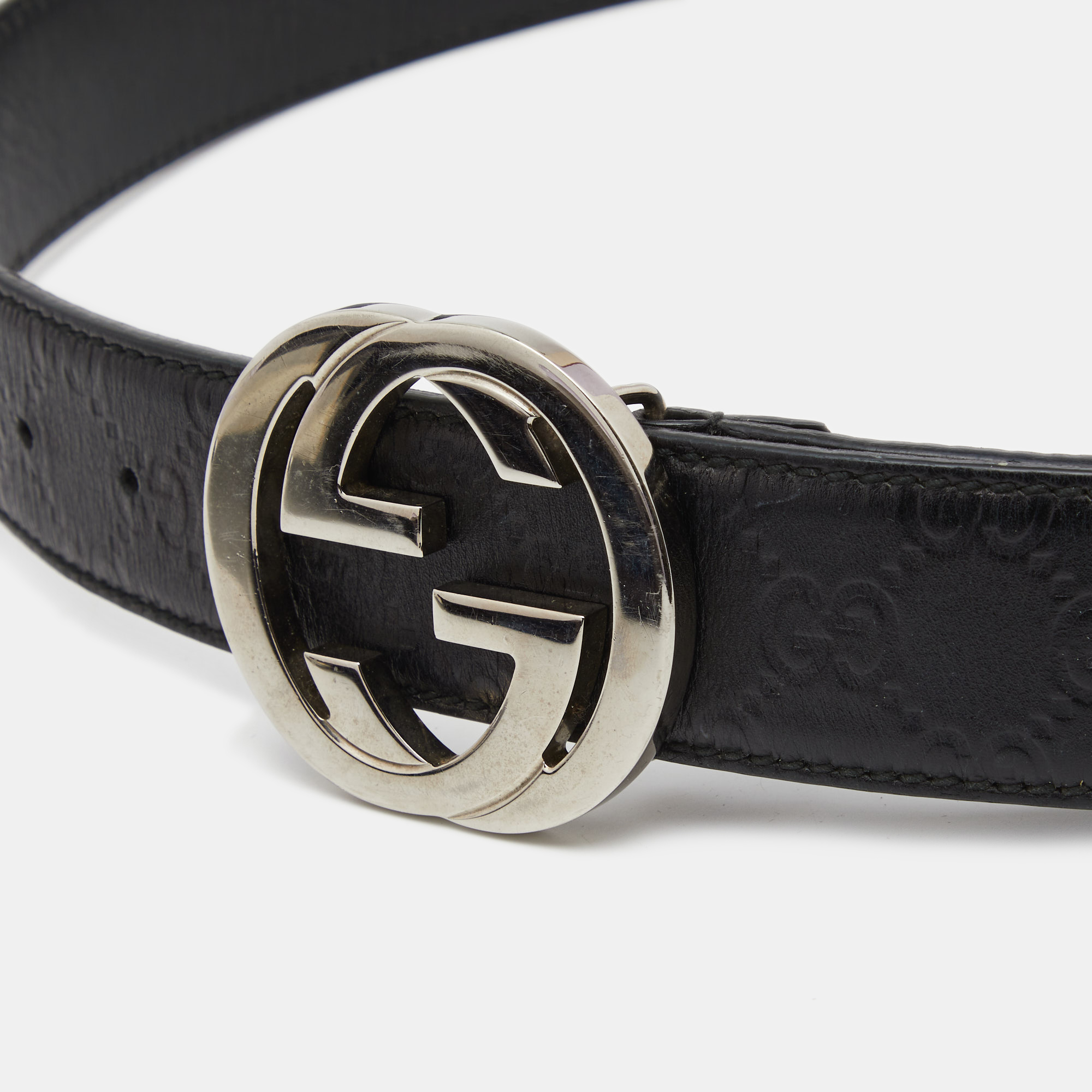 

Gucci Black Guccissima Leather Interlocking G Buckle Belt