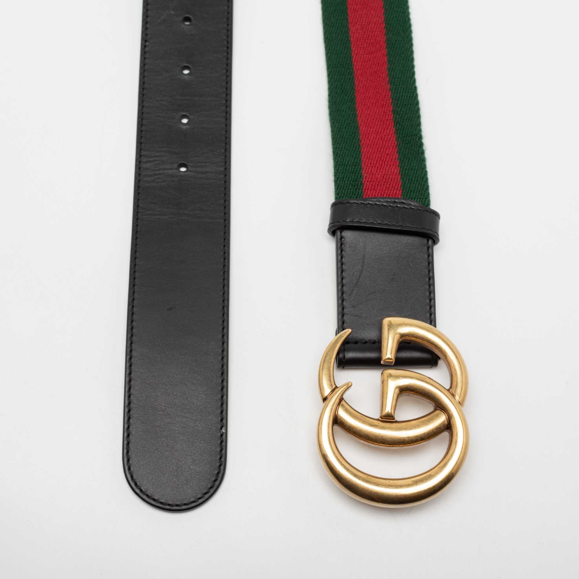

Gucci Black Web Canvas and Leather GG Marmont Buckle Belt