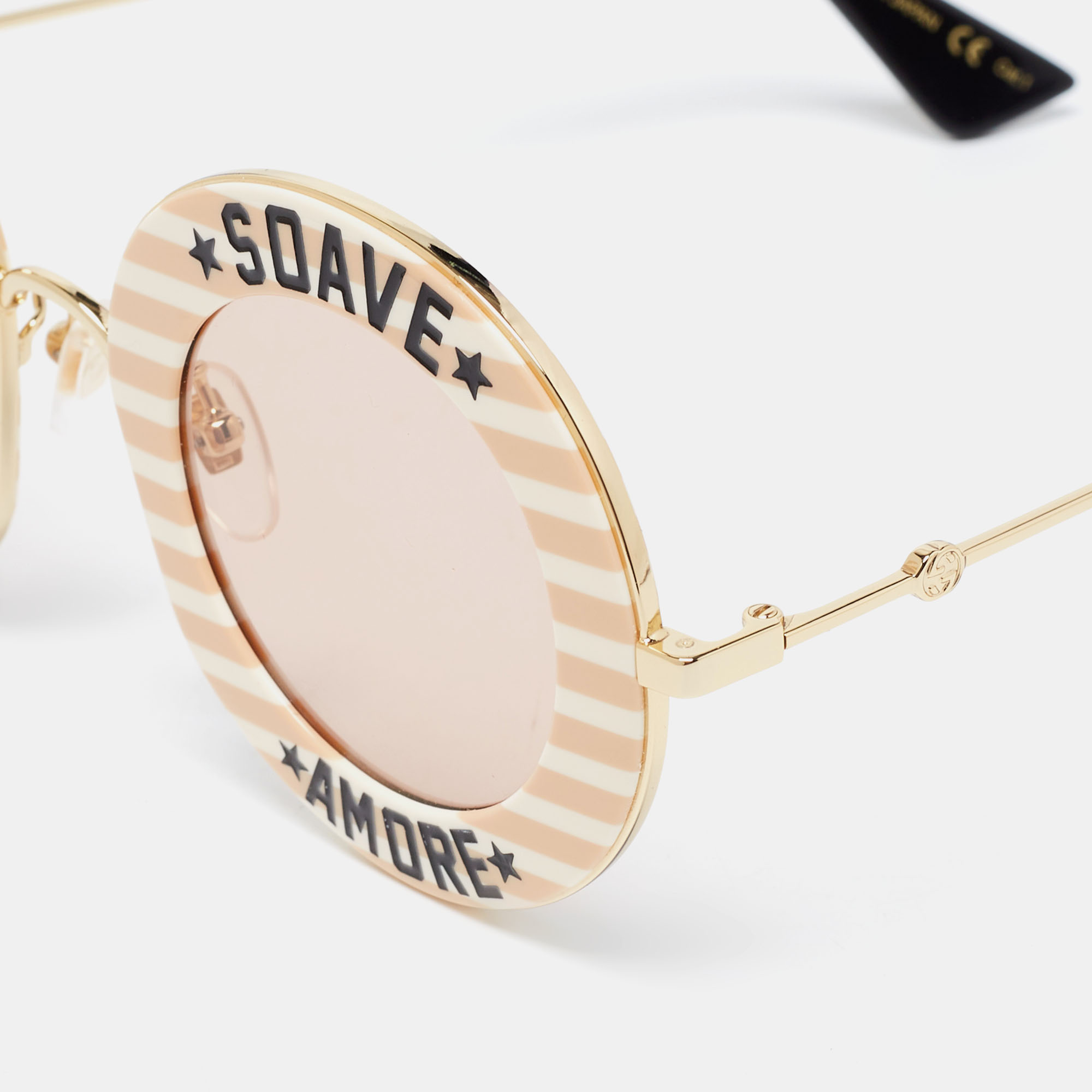 

Gucci Monochrome Striped/ Pink GG0113S Soave Amore Round Sunglasses