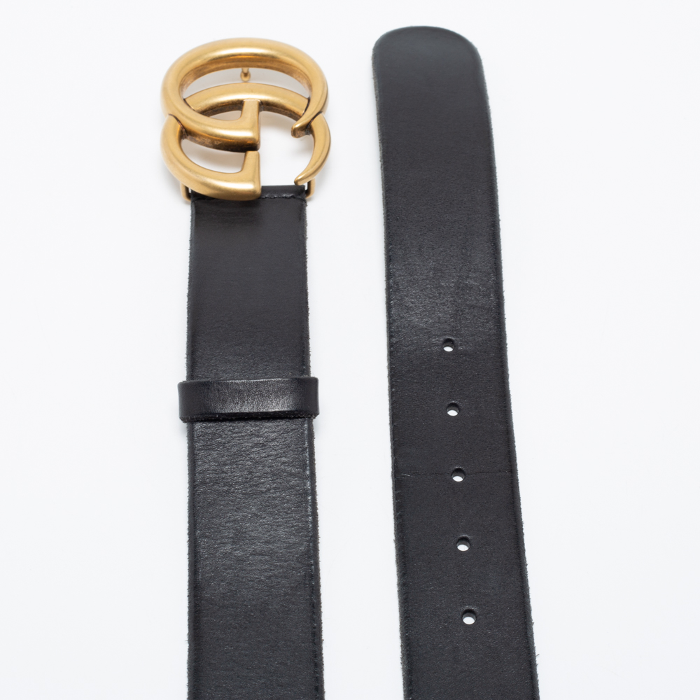 

Gucci Black Leather GG Marmont Buckle Belt