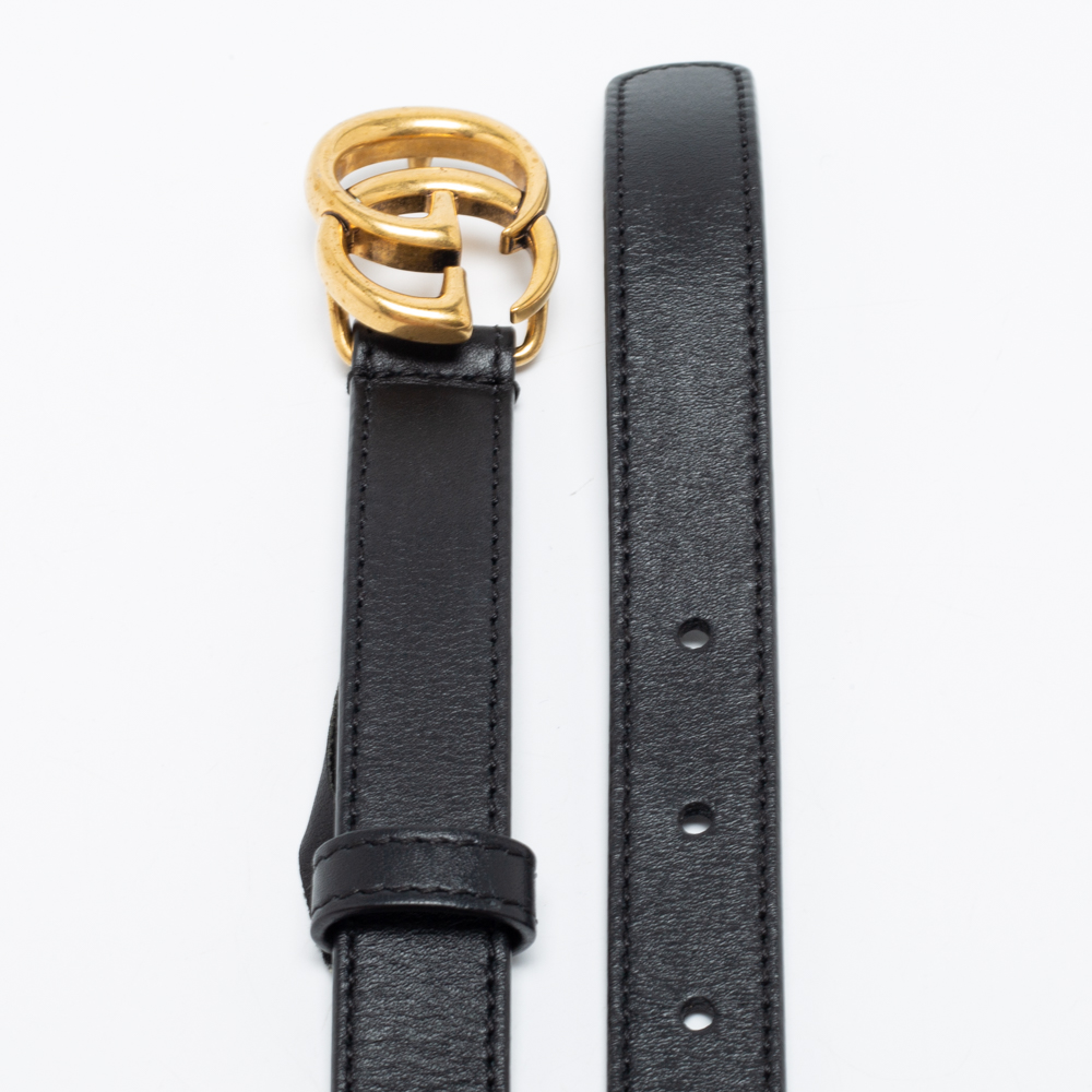 

Gucci Black Leather GG Marmont Buckle Belt